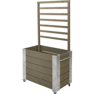 PLUS Cubic blomsterkasse med espalier og hjul, gråbrun/nåletræ, 87 x 50 x 155 cm