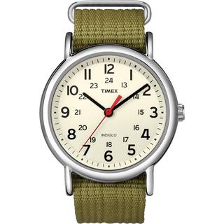 Timex Weekender Cream Dial Fabric Green Strap Men’s Watch T2N651