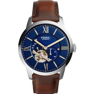FOSSIL Townsman automatic armbåndsur i stål med blå skive og brun læderrem