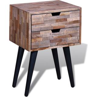 Sengebord Med 2 Skuffer Genbrugsteaktræ