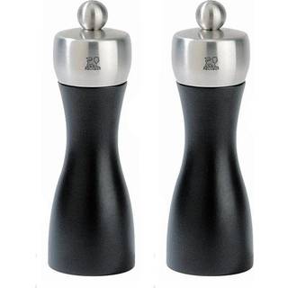 Peugeot Fidji Duo Pfeffer- + Salzmühle 15 cm Buchenholz schwarz matt - Stahlmahlwerk - Schwarz,Silber