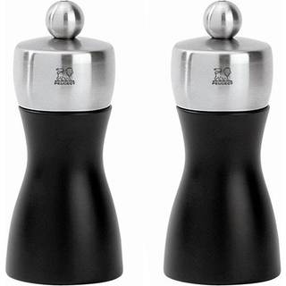 Peugeot Fidji Duo Pfeffer- + Salzmühle 12 cm Buchenholz schwarz matt - Stahlmahlwerk - Schwarz,Silber