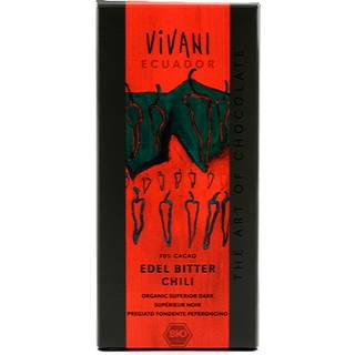 Vivani ædelbitter chokolade m. chili Ø - 100 g