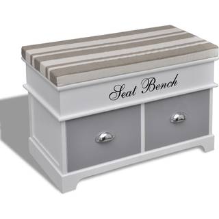 Hvid Opbevarings- Og Entrébænk Med Grå Pudetop 2 Skuffer