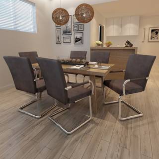 spisebordsstole med cantilever 6 stk. stof hvid