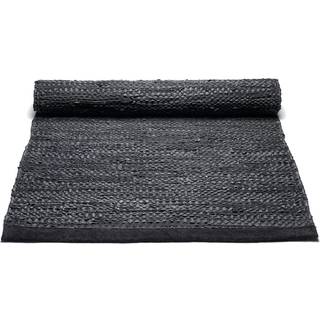Rug Solid Leather Tæppe Med Kant 75x200 - Ensfarvede tæpper Læder Sort - 10301