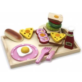 Morgenmadsbakke i træ med tilbehør