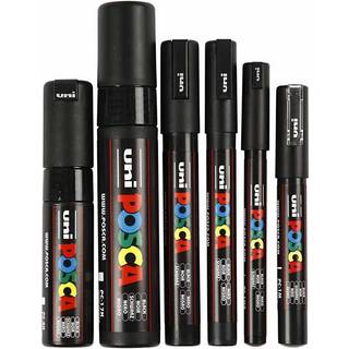 Uni Posca Tusch Ass. Str., 6 stk 6 stk tusser fra Uni Posca Tusch i assorterede størrelser. Stregbredden er 0,7-15 mm. Alle tusserne er sorte.