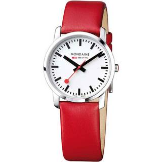 Mondaine Simply Elegant Quartz White Dial Red Leather Strap Unisex Watch A400.30351.11SBC