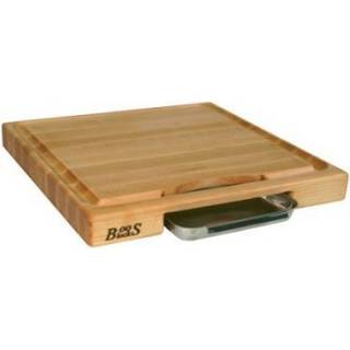 Boos Blocks Prep Masters Schneidebrett 46x46x6 cm mit Saftrille & Edelstahlschale - Ahornholz - Braun