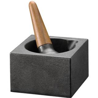 Skeppshult Mörser Cubic 12x12 cm mit Stößel - Gusseisen mit Walnussholzgriff - Braun,Schwarz
