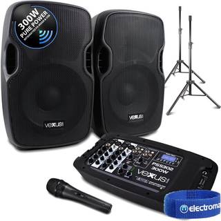 Komplet Lydsystem PSS302, 2 Højttalere + Mixer - Perfekt transportabel stativer