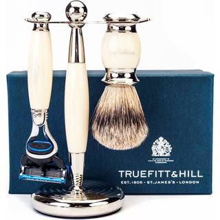 Truefitt & Hill Barbersæt med Mach3 Skraber, Grævlingebørste og holder, Edwardian, Faux Ivory