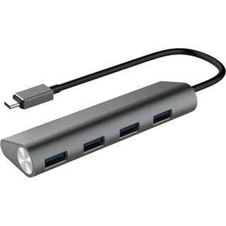 Deltaco USBC-1207 4-port USB Hubb, Typ C ha, 4xTyp A ho, alu 4 Port USB-C Hub