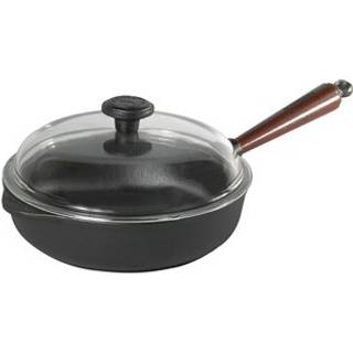 Skeppshult Traditional Servierpfanne 25 cm mit Glasdeckel - Gusseisen mit Buchenholzgriff - Braun,Schwarz