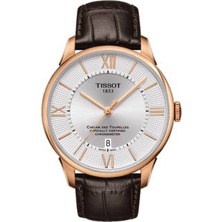 Tissot Chemin des Tourelles automatic armbåndsur i rose stål med sølv skive, romertal og brun rem