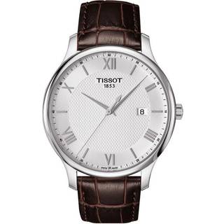 Tissot Tradition armbåndsur i stål med brun rem