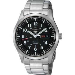 Seiko 5 Sports Military Field Automatic Black Dial Steel Bracelet Strap Men's Watch SNZG13K1