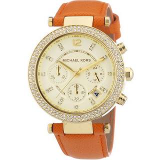 Michael Kors Parker Gold Dial Orange Leather Dameur MK2279