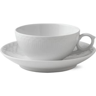 Royal Copenhagen Hvid Halvblonde kop med underkop - 20 cl