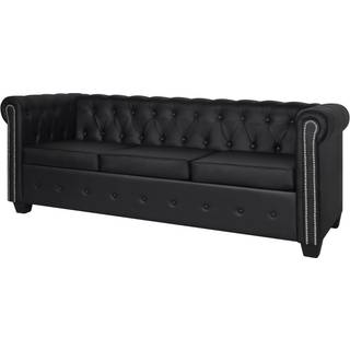 3-personers Chesterfield sofa kunstlæder sort