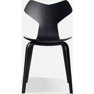 Fritz Hansen - 4130 Grand Prix, Ek, Framsidesklädd, Läder, Soft Svart - Spisebordsstole - Arne Jacobsen - Sort - Læder/Metal/Træ