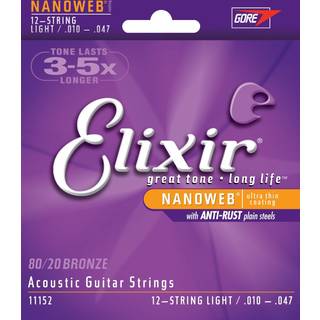 Elixir Nanoweb Bronze 80/20 Guitarstrenge (12-String, Light, 10-47)