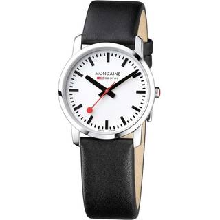 Mondaine Simply Elegant Quartz White Dial Black Leather Strap Unisex Watch A400.30351.11SBB