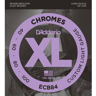 D'Addario XL Chromes Flat Wound Bass Guitar Strings - ECB84 - Lang skala - Brugerdefineret lys 40-100