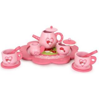 Tesæt legetøj i træ på bakke, Rosa med hjerter - Small foot