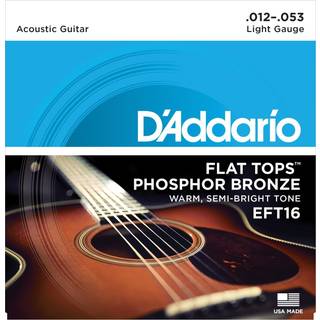 D'Addario Guitar Strings - Akustiske guitarstrenge - flade toppe Phosphor Bronze - For 6 String Guitar - Warm Semi -Light Tone - EFT16 - Light 12