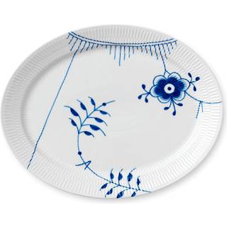 Royal Copenhagen Blå Mega Riflet Oval Tallerken 33 cm.
