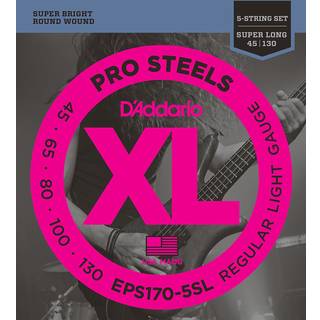 D'Addario basguitarstrenge XL Pro Steels EPS170-5SL Super Long Scale Regular Light Gauge 45-130 5-strengs s?t Pakke med 1