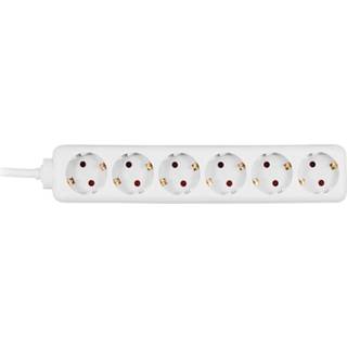 Schuko, 6-stikdåse med sidejord, HVID Stikprop:Schuko stikprop - Ledningslængde:5 meter