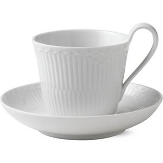 Royal Copenhagen Hvid Halvblonde højhankskop med underkop - 25 cl