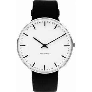 Arne Jacobsen armbåndsur CITY HALL 40mm - sort rem/hvid skive