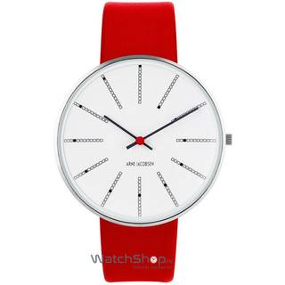 Arne Jacobsen Bankers Watch Ø40 Unisexur i stål med rød rem