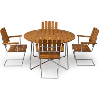 Grythyttan Stålmöbler A2 & 9A fødevaregruppe Oljert eik/galvaniseret stål 4 lænestole & bord 100 cm