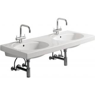 Geberit Preciosa dobbeltvask: B=130cm, T=55cm, Hanehul=Midtpå, Overløb=Synlig, Hvid / KeraTect
