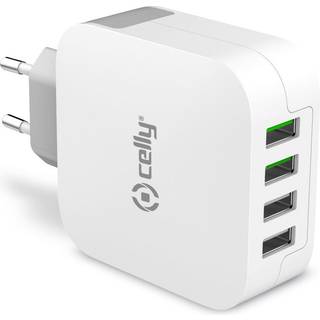 Celly strømforsyningsadapter med 4 USB porte, hvid