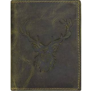 Geldbörse Leder 9x12cm mit Hirsch "Vintage Hunting" oliv 1701-RS-30 | Greenburry.de