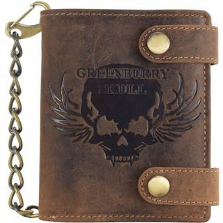 Geldbörse Leder 10x12cm mit Kette Skull "Vintage" antikbraun 1796A-SKULL | Greenburry.de