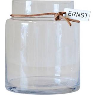 Glasvase med lædersnor, 18cm.