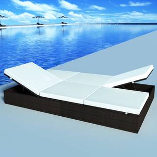 liggestol med hynde polyrattan sort
