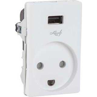 LK FUGA stikkontakt med jord og 5V USB-lader 1½ modul 13A, hvid