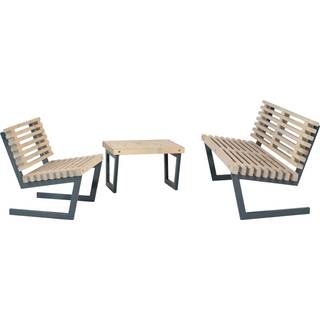 PLUS Siesta loungesæt med lille bord, drivtømmerfarve/nåletræ, 80 cm