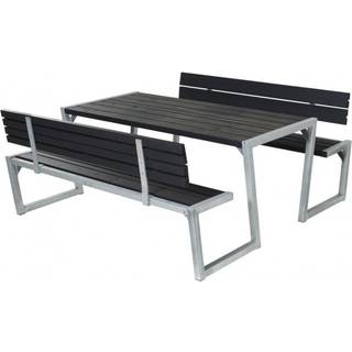 PLUS Zigma bord/bænkesæt med 2 ryglæn, sort/nåletræ - 176 cm