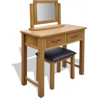 sminkebord med taburet massivt egetræ