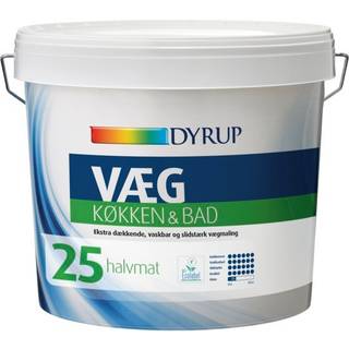 DYRUP Vægmaling Køkken & Bad Glans 25 Halvmat - 9 liter - Hvid (800)