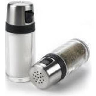 OXO Salt- og peberbøsse sæt: Gennemsigtig krop med detaljer i rustfrit stål, nemme hældelåg til præcis krydring